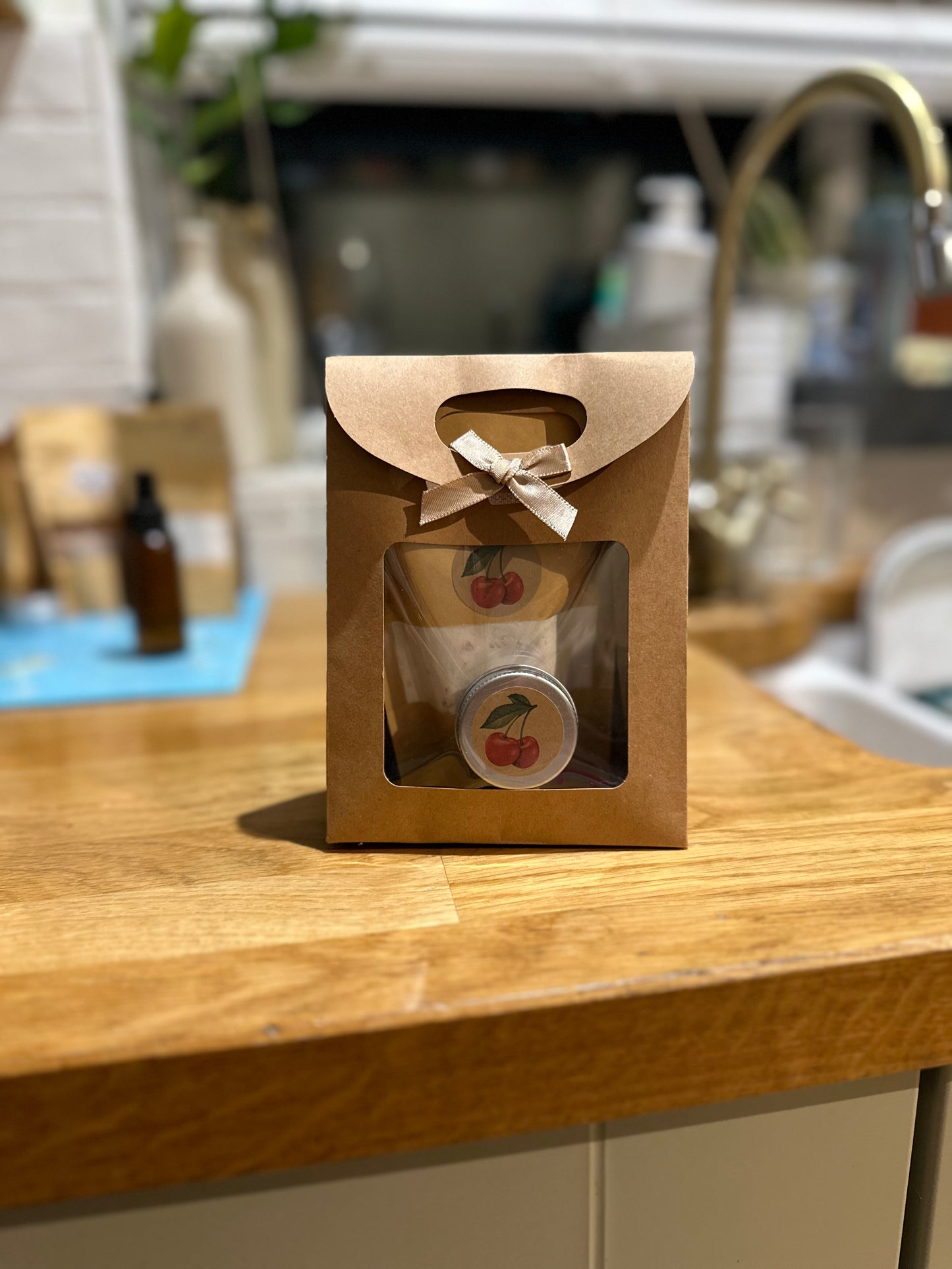 Cherry bath soak and lip balm gift set