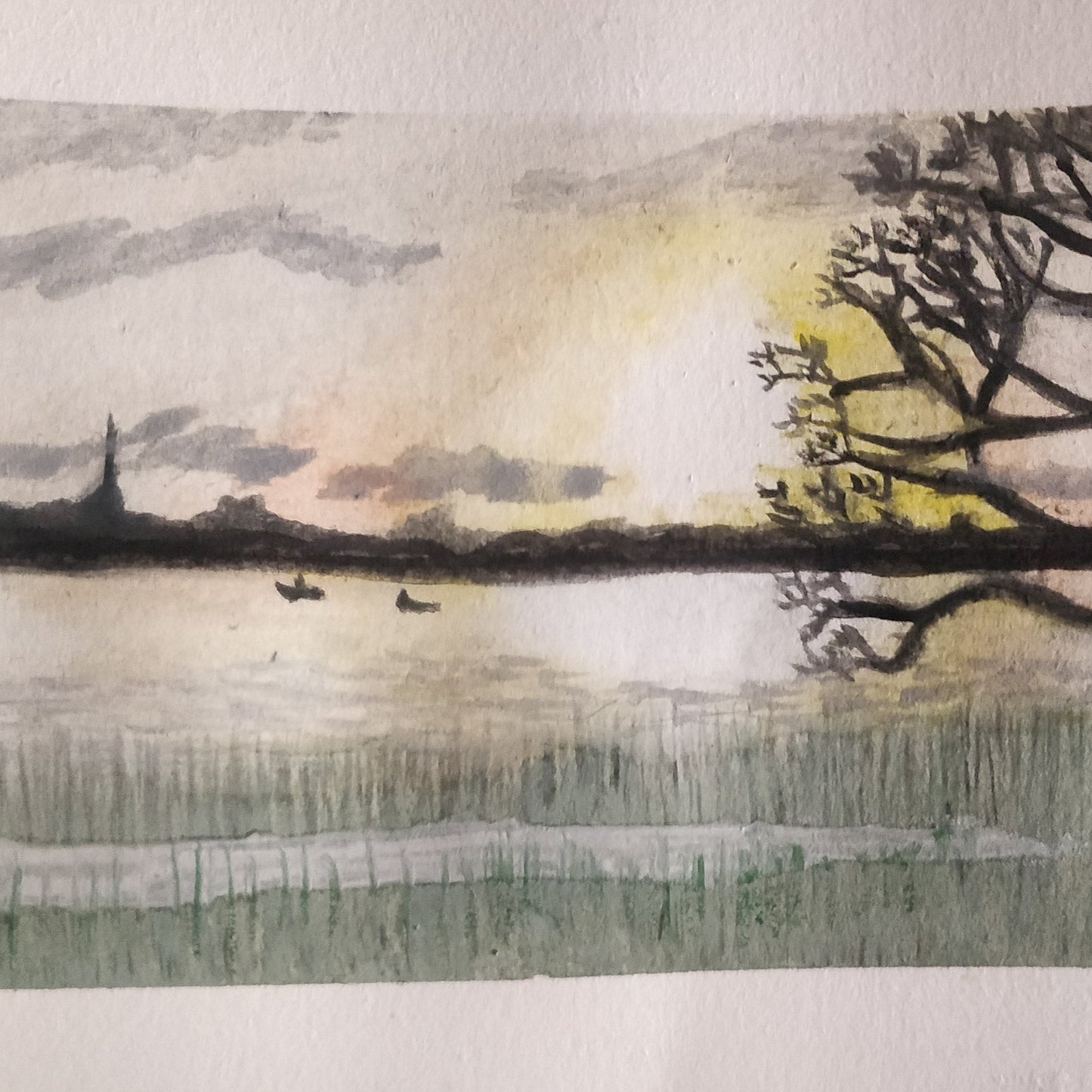 'Sunset over Southampton' Water colour painting.